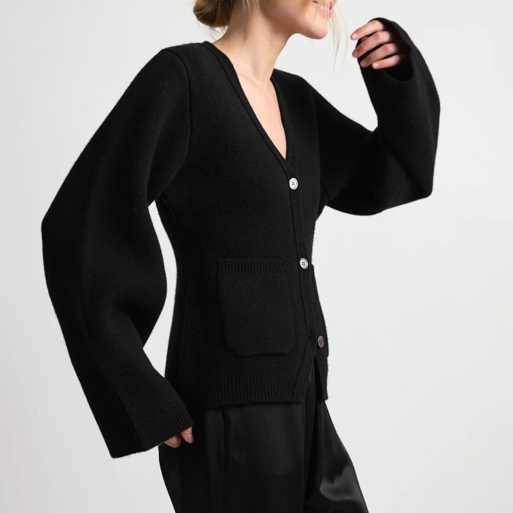 Almina Concept Black Merino Wool Bell Sleeve Cardigan small